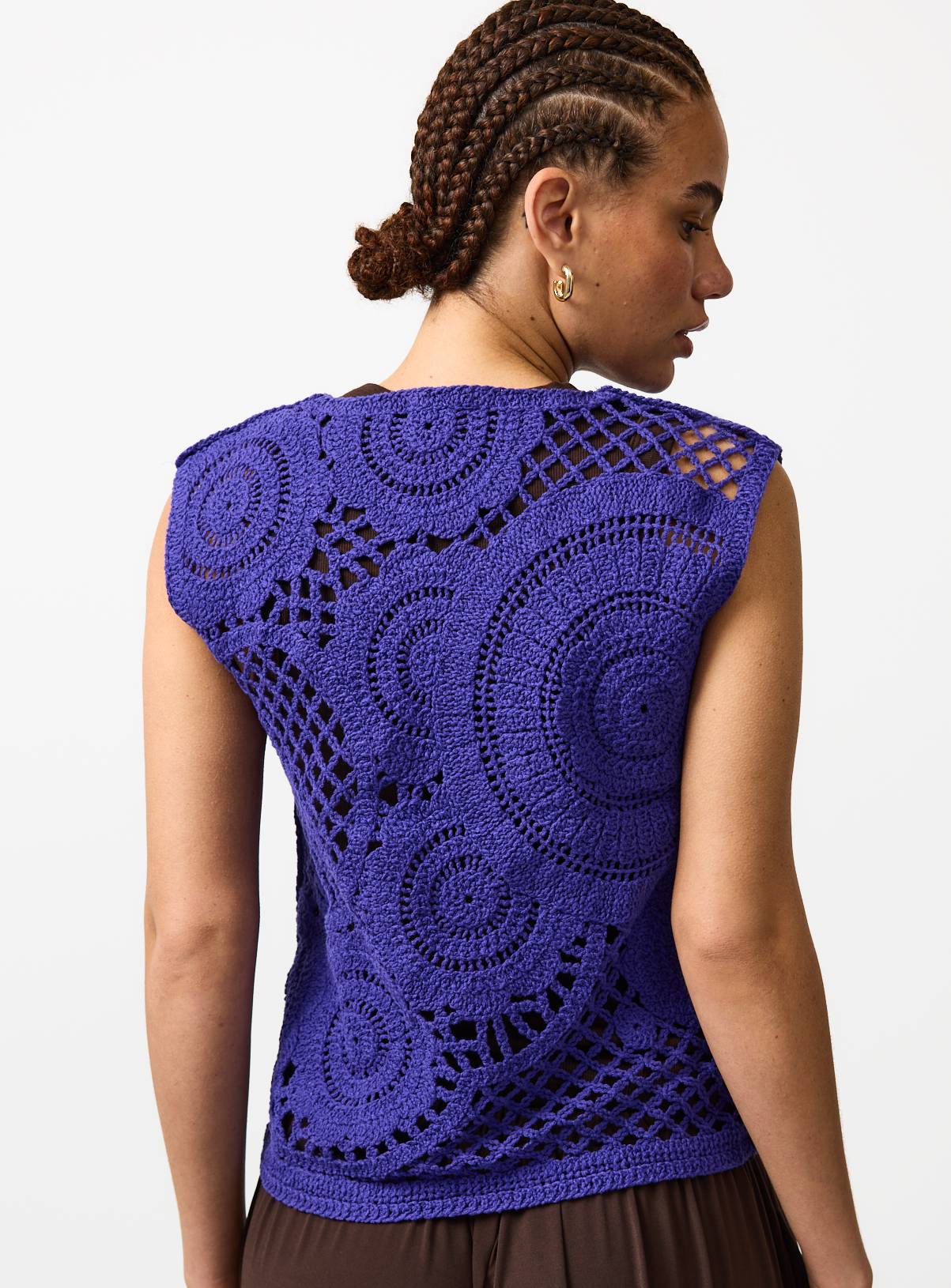Bright Blue Crochet Circle Detail Vest Top XS - Image 4